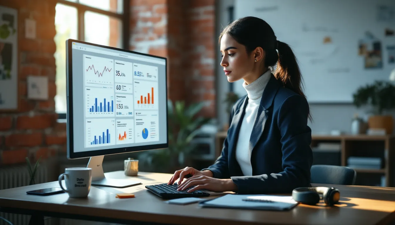 Solo marketer using multiple free marketing tools on a laptop at home office.