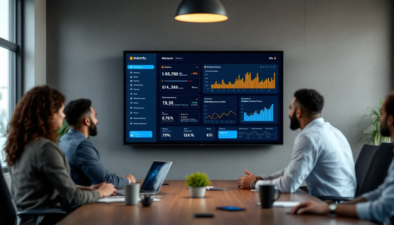 SEO team comparing Ahrefs, Mangools, and Moz dashboards in a U.S. office.