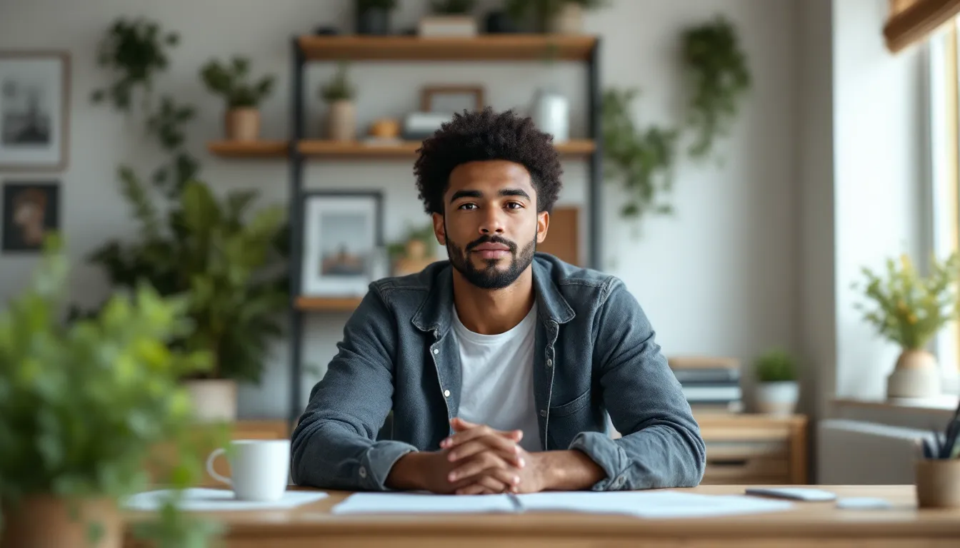 Entrepreneur in a home office comparing CRM dashboards and review ratings.